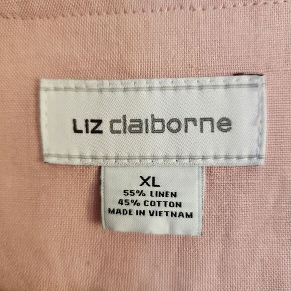 Liz Claiborne Linen Cotton Blend Roll Tab Sleeve Front Zip Top Size XL - Picture 7 of 11